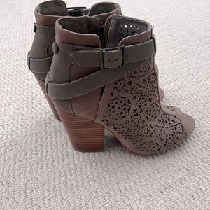 Vince Camuto open toe'd booties for Fall! Super stylish, great color!